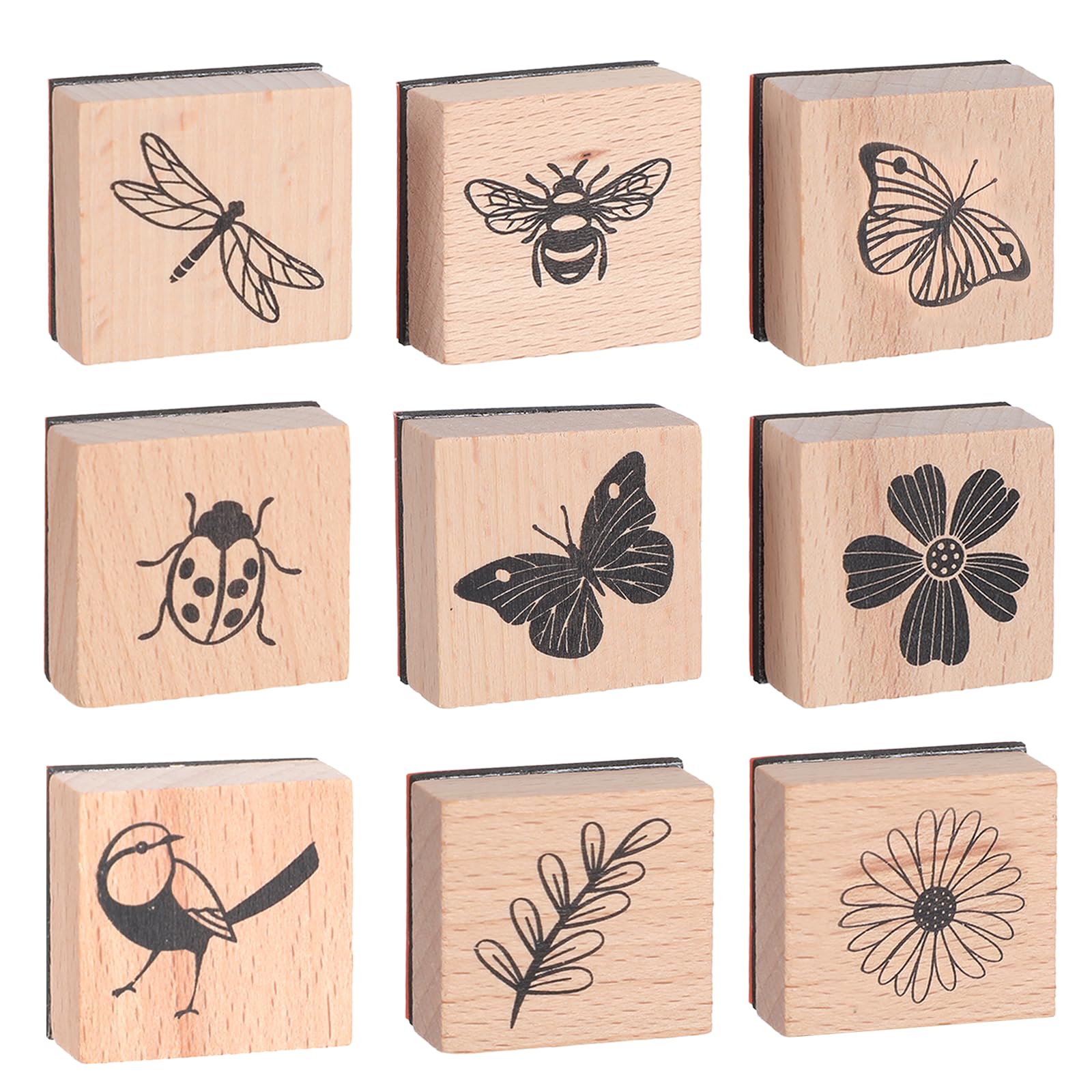 9 unidades de sellos de madera vintage, sello de madera, diseño de mariposas y flores, juego de sellos de madera, patrones de plantas naturales, sello de diseño vintage, para manualidades