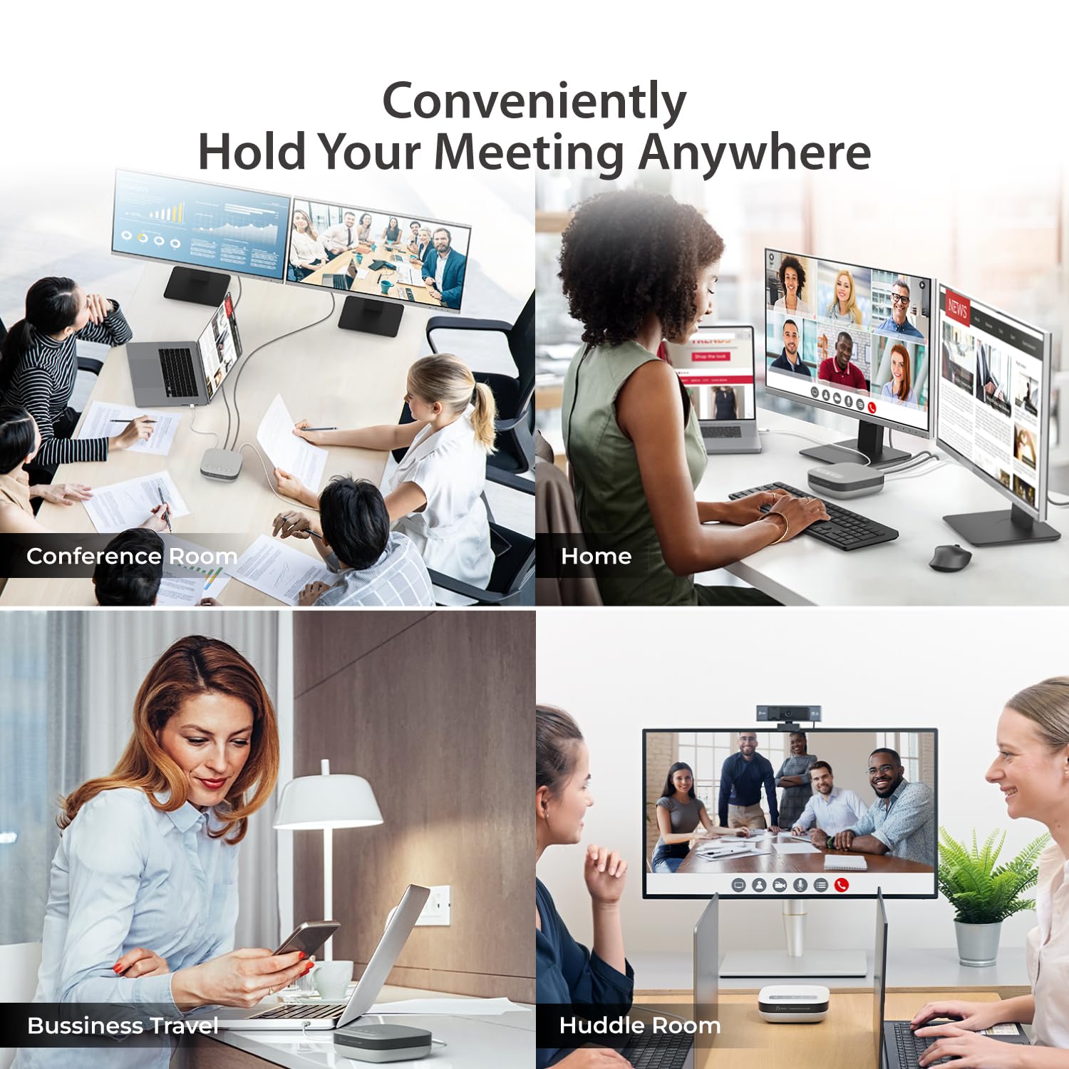 j5create USB-C Dual 4K Speakerphone Dock Pro, Dual 4K HDMI Audio Dock per videoconferenza, USB-A x 2, Type-C, Gigabit ethernet, ricarica pass-through - Funziona con Teams, Zoom (JCDS337)