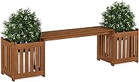 Furinno Tioman Outdoor Hardwood Planter Bench - 2-in-1 Flower Box Seating for Patio, Garden, Balcony, Natural Meranti Wood