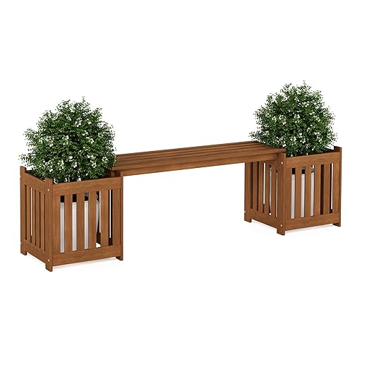 FURINNO FG19455 Tioman Hardwood Outdoor Lifestyle Flowerbox with Bench, Natural
