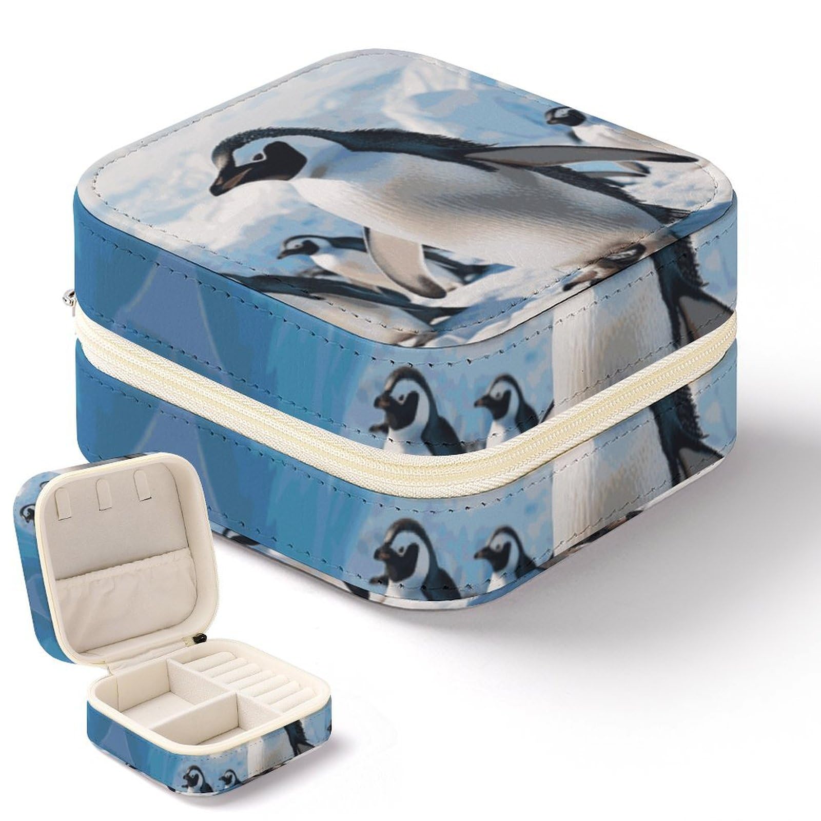 Boîte à bijoux de voyage pingouins en cuir pour bagues