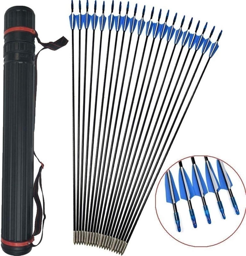 Archery Carbon Target Arrows Hunting Arrows with Adjustable Nock and Replaceable Field Points for Compound Bow or Recurve Bow