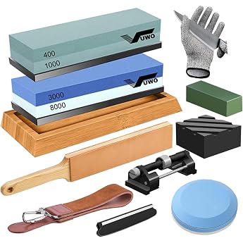 Professional Sharpening Stone Set for Knives - Whetstone Grit 400/1000 3000/8000 Japanese Sharpening Stone with Axe Whetstone Dressing Stone Non-Slip Bamboo Base Angle Guide