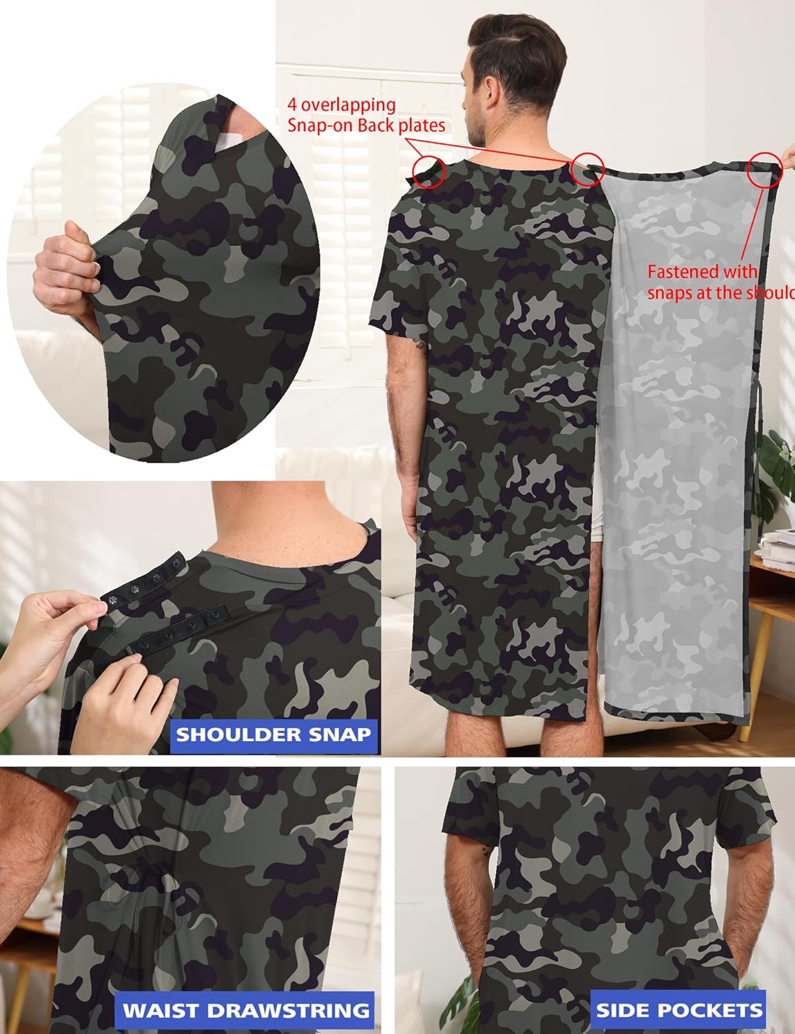 Men's Hospital Gown Open Back - Reusable Patient Gown with Shoulder Tie Closure - Comfortable Hospital Gowns for Men - Image 2