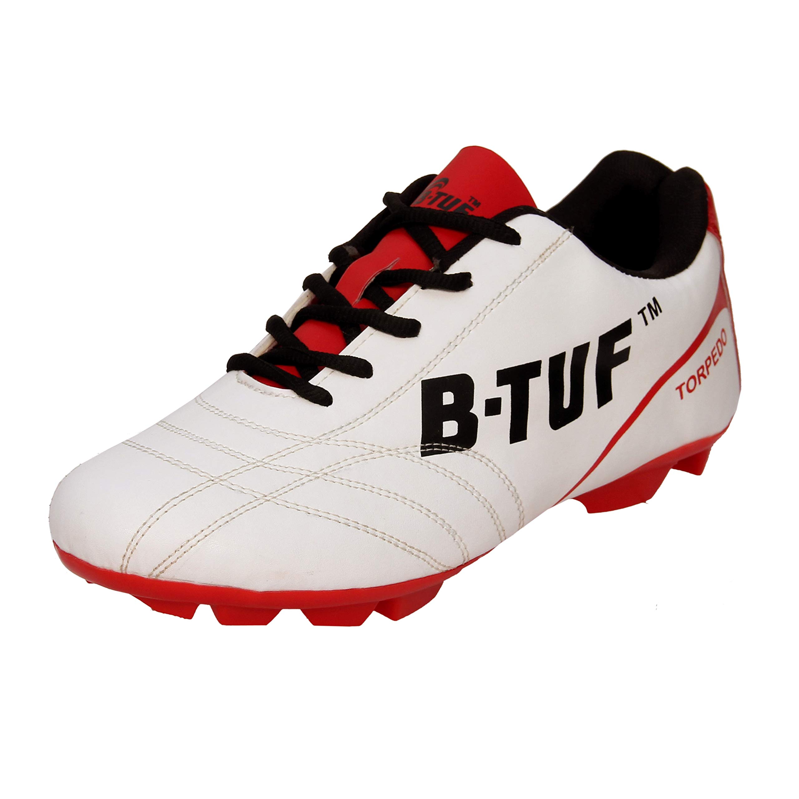B-TUF Torpedo Football Shoes Stud Boot Lightweight for Men Boys Kids Girls (White/Blue/Red)-image-28