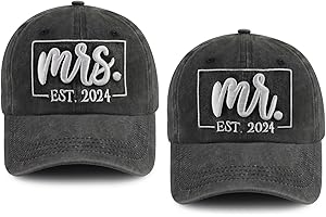 Personalized Honeymoon Gifts for Couple: Embroidered Baseball Caps for Newlyweds