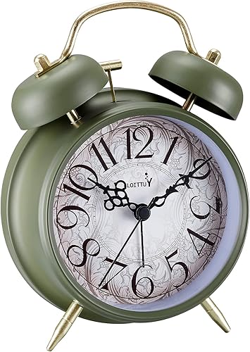 Alarma ruidosa para personas que duermen profundamente, 4 pulgadas, retro y a la moda, reloj despertador con campana doble con luz de fondo para