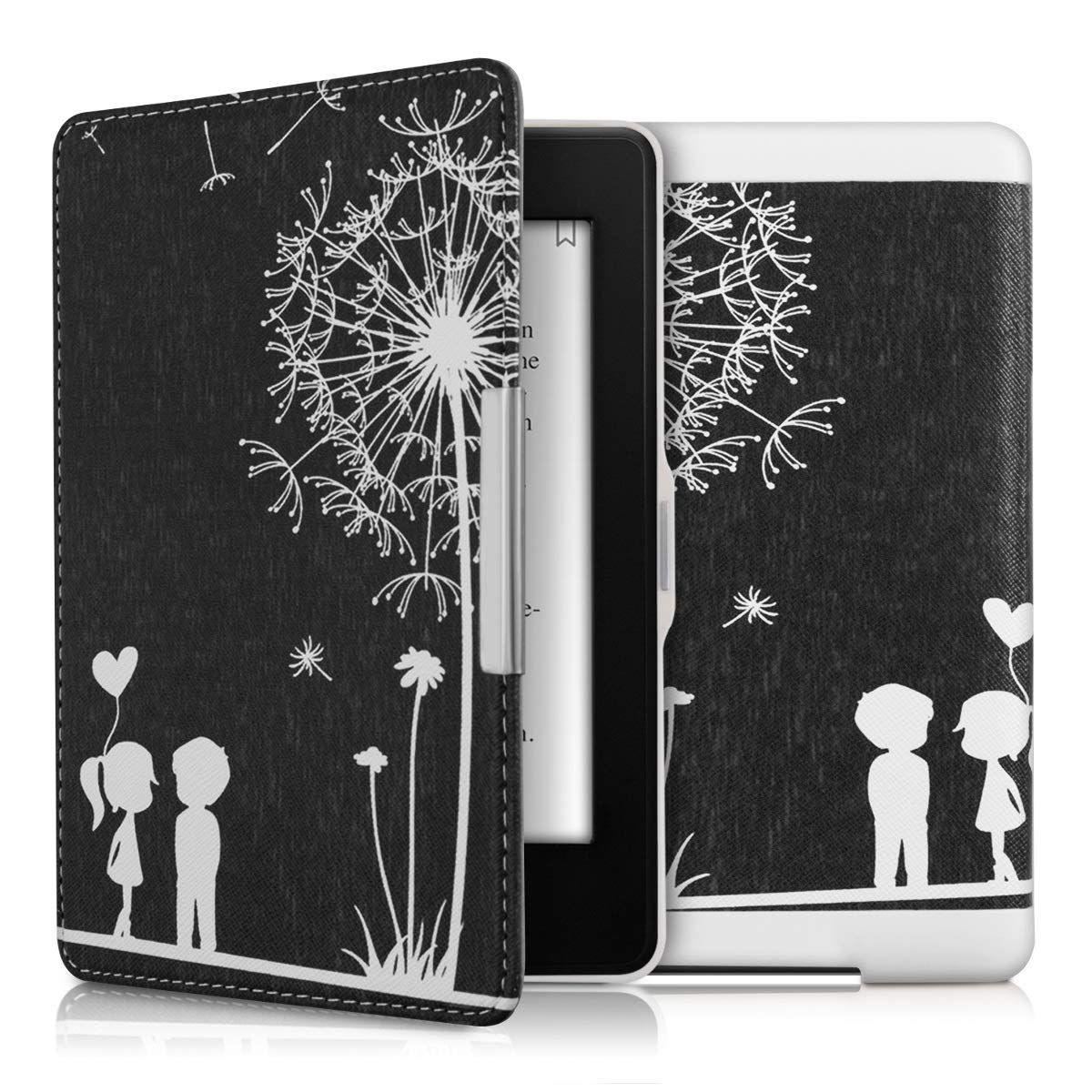 kwmobile Custodia eReader Compatibile con Amazon Kindle Paperwhite Cover - eBook Reader Flip Case - bianco/nero - Amore