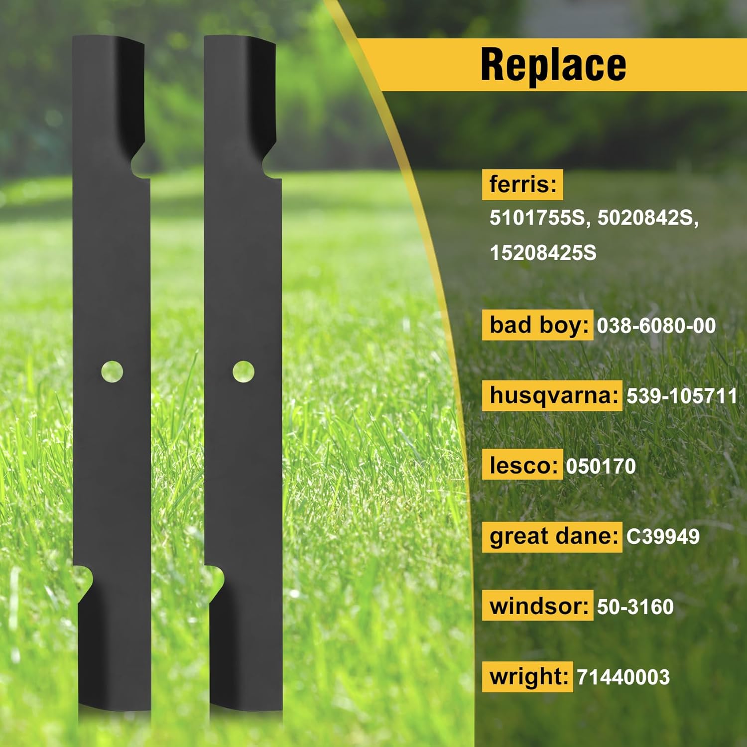 Size 61 inches Color Black 5101755S 482879 Lawn Mower Blades Compatible with scag 61 inch Mower Blades, Ferris 61 inch Mower Blades, Bad boy 61 inch Mower Blades, Replace 5020842S, 15208425S, 48111, 481708 Blades