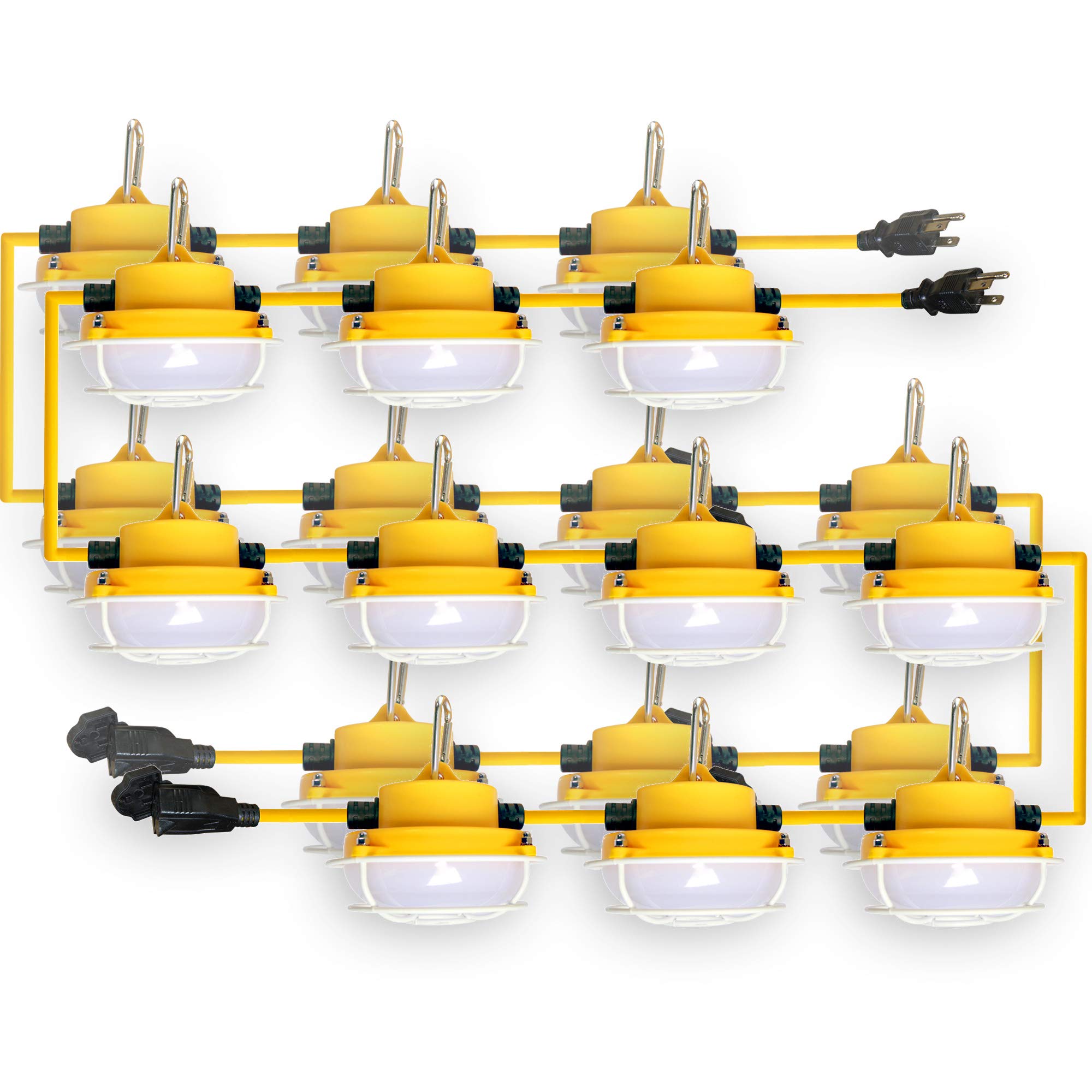 Signaworks2 Pack of 100 FT 10 Light 100W 10000 Lumen LED Construction String Light 3 Prong Plug, Ultra Bright Work Job Site Lighting, ETL Certified, Meets OSHA Grounding Requirement - 20 Lights Total