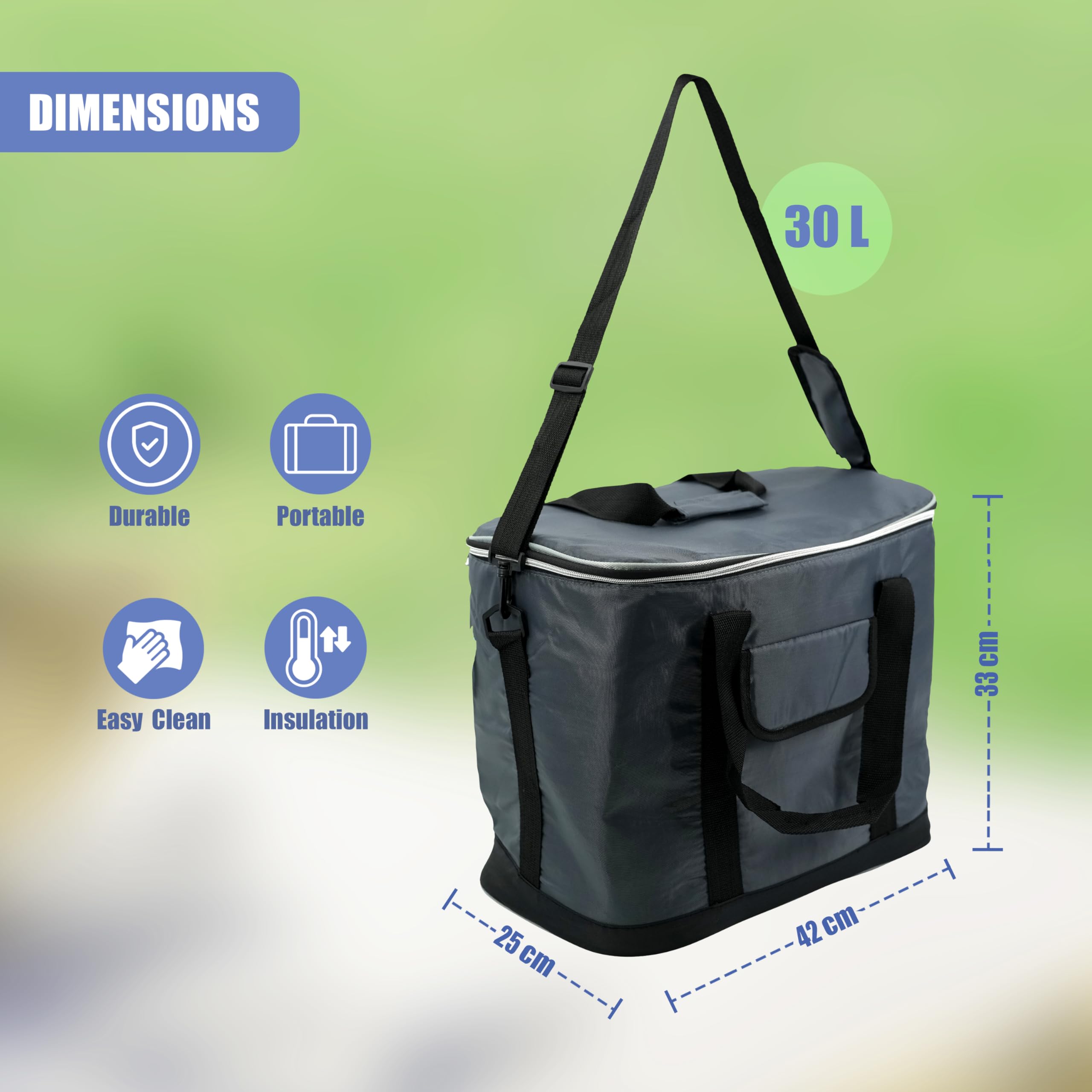 Große Isolier-Kühltasche mit Schultergurt, für Getränke, Picknick, 30 l, 60 Dosen, Familiengröße