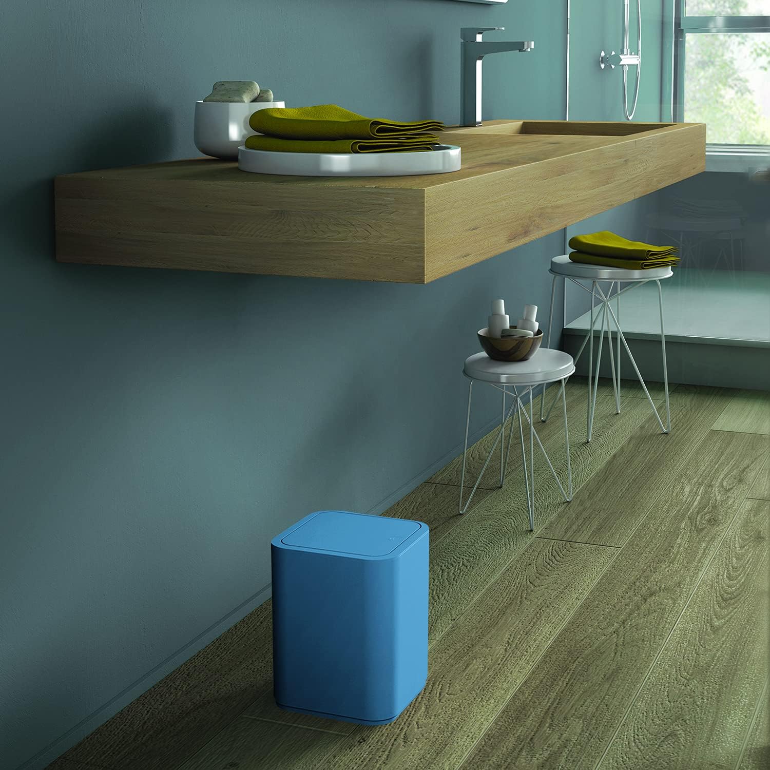 Gedy G-Seventy Waste Paper Collector, Dimensions and Weight: 24.6 x 20 x 20 cm & 0.45 kg, Bathroom Bin in Thermoplastic Resins, Light Blue Finish, Matteo Thun Design, 2 Year Warranty