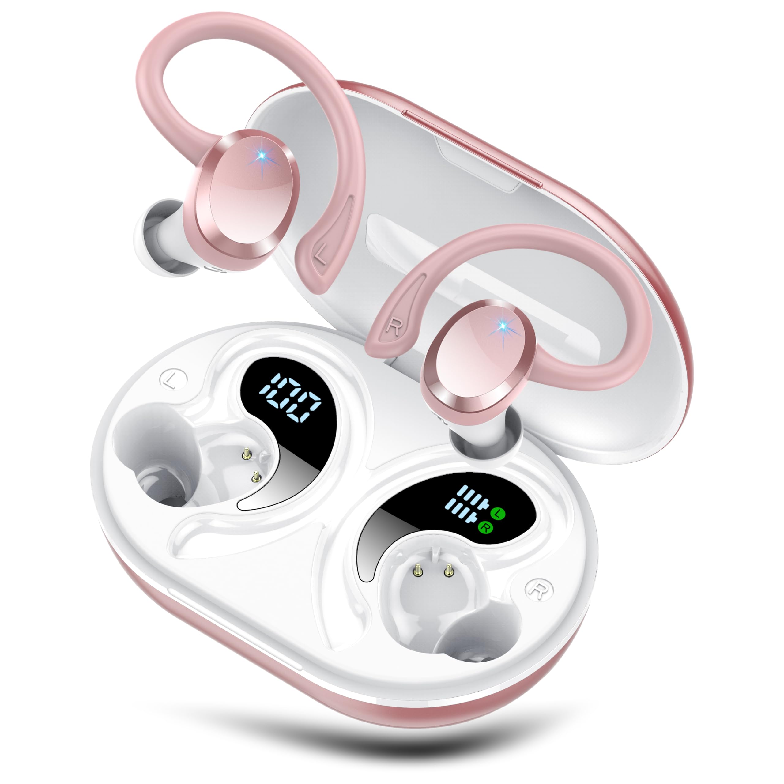 sprtoybat Bluetooth Kopfhörer, Kopfhörer Kabellos Bluetooth 5.4 mit 4 ENC Noise Cancelling Mic, 2026 In Ear Kopfhörer Bluetooth 68H Tiefer Bass,IP7 wasserdichte Kopfhörer Sport, LED-Anzeige