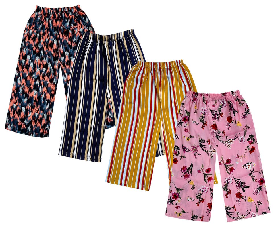 Image of IndiWeaves Girls Crepe Printed Loose Capri 3 /4th Pants (Pack of 4) Multicolor30