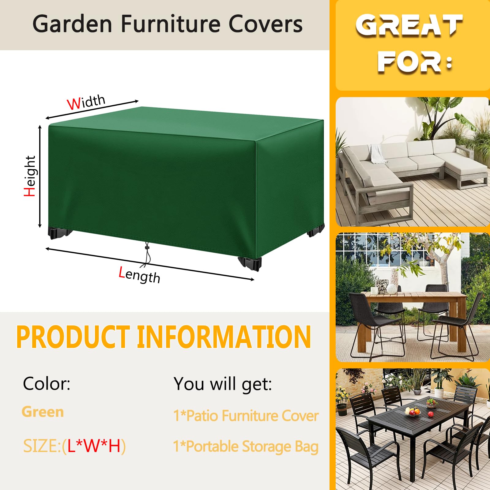 Copertura Tavolo Giardino Esterno Impermeabile, Resistente ai Raggi UV Resistente allo Strappo Copertura per Mobili da Giardino, 420D Tessuto Oxford Telo Copri Tavolo Esterno (180x100x70cm) - Verde