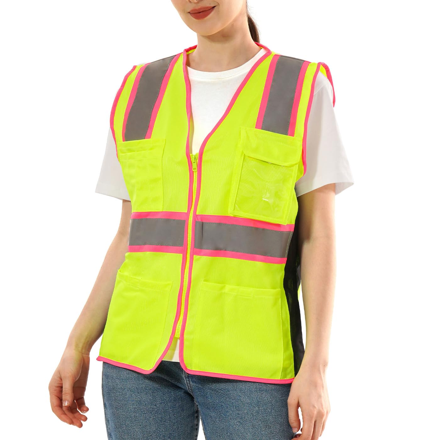 SKSAFETYSafety Vest For Women, Class 2 High Visibility Vest with Zipper, Hi Vis Vest ANSI/ISEA, Construction Work Vest