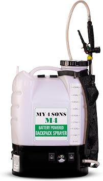 Backpack Sprayer - MY4SONS M4 4.5-Gallon Battery Powered Electric Backpack Sprayer for Lawn and Garden - Long Range, Portable Pump, Adjustable Nozzle w/Padded Strap - 80 PSI, 15ft Extension Hose