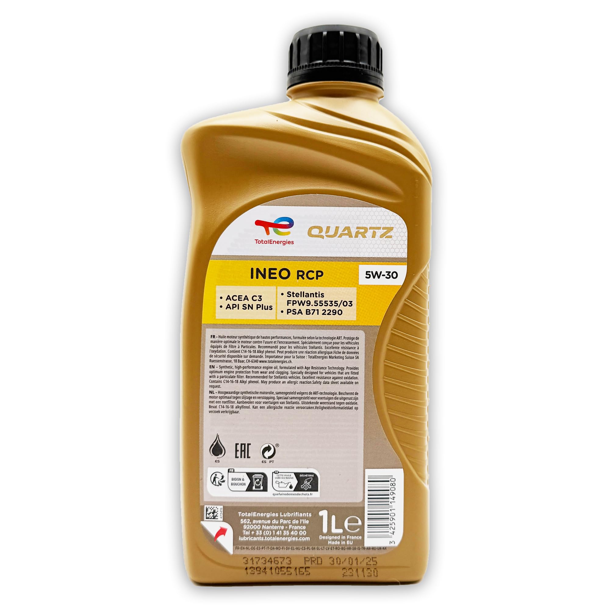 Total Quartz Ineo RCP 5W-30 | 3 L | kompatibel mit Stellantis FPW9.55535/03 | PSA B71 2290 | 3 Liter | mit Trichter |