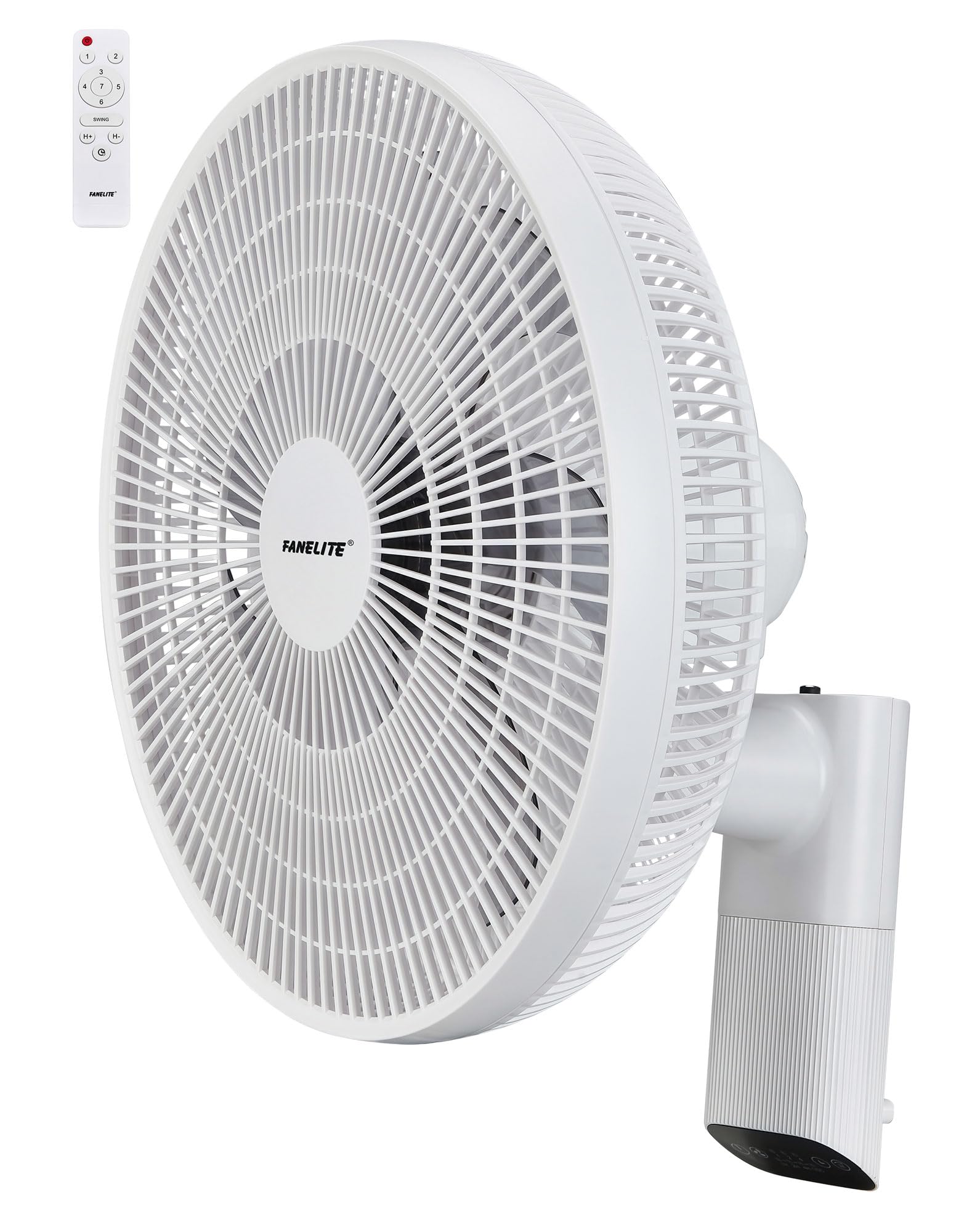 Fanelite - Ventilateur mural FW40-DC - Moteur DC - Diamètre 40 cm - 7 vitesses - Avec télécommande - Minuterie - Grille et hélice plastiques - Oscillant ou fixe - Installation facile - Silencieux