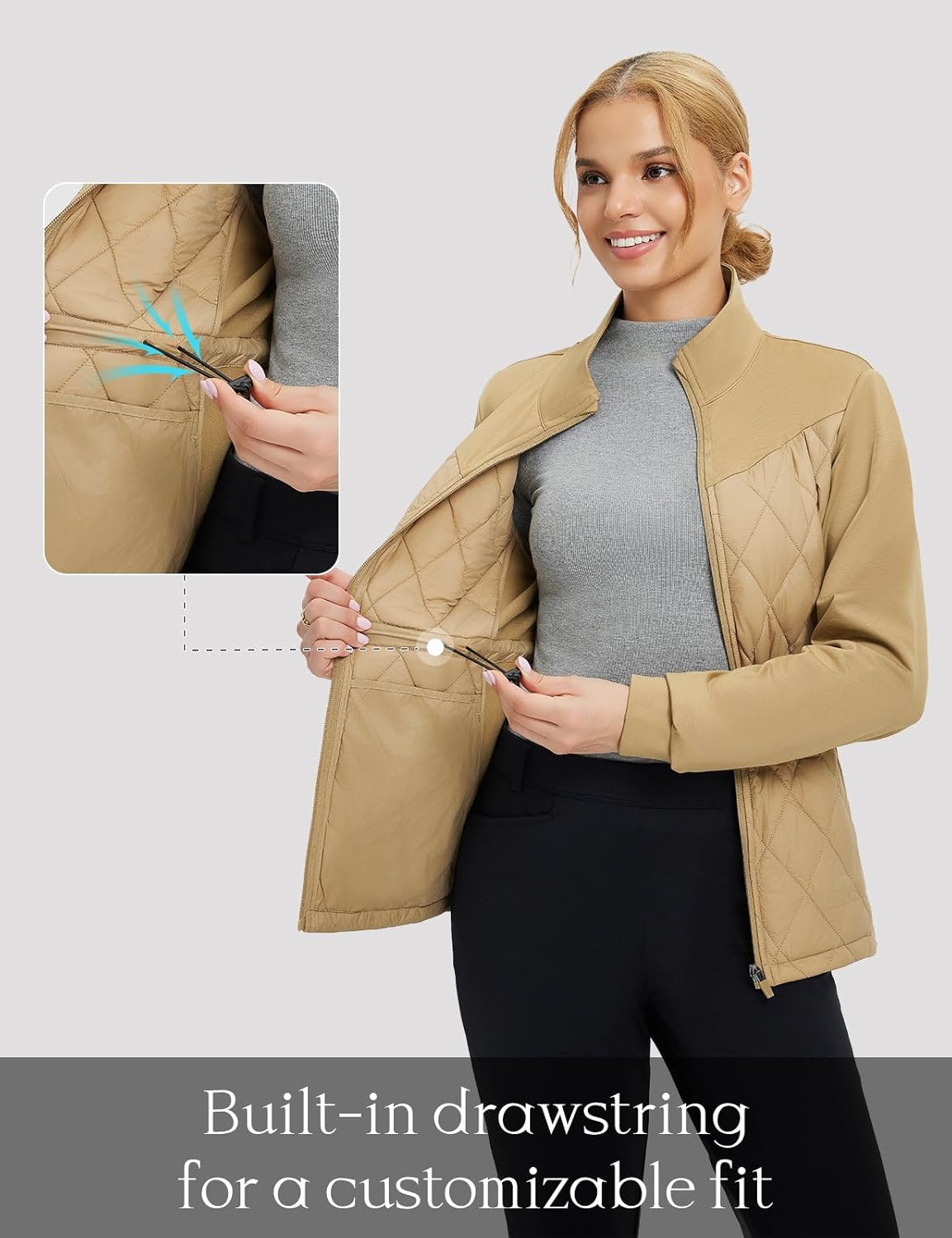 baleaf Women's Quilted Jackets Golf Winter Lightweight Warm Stand Collar Water Resistant Puffer Jacket 4 Pockets - Image 4