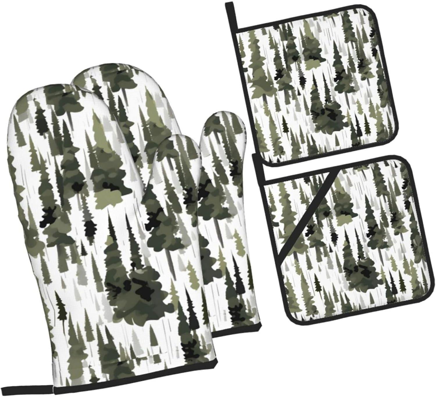 White Trees Camo pattern Kitchen baking four piece set, fit for cooking and baking, oven, microwave, and outdoor barbecue