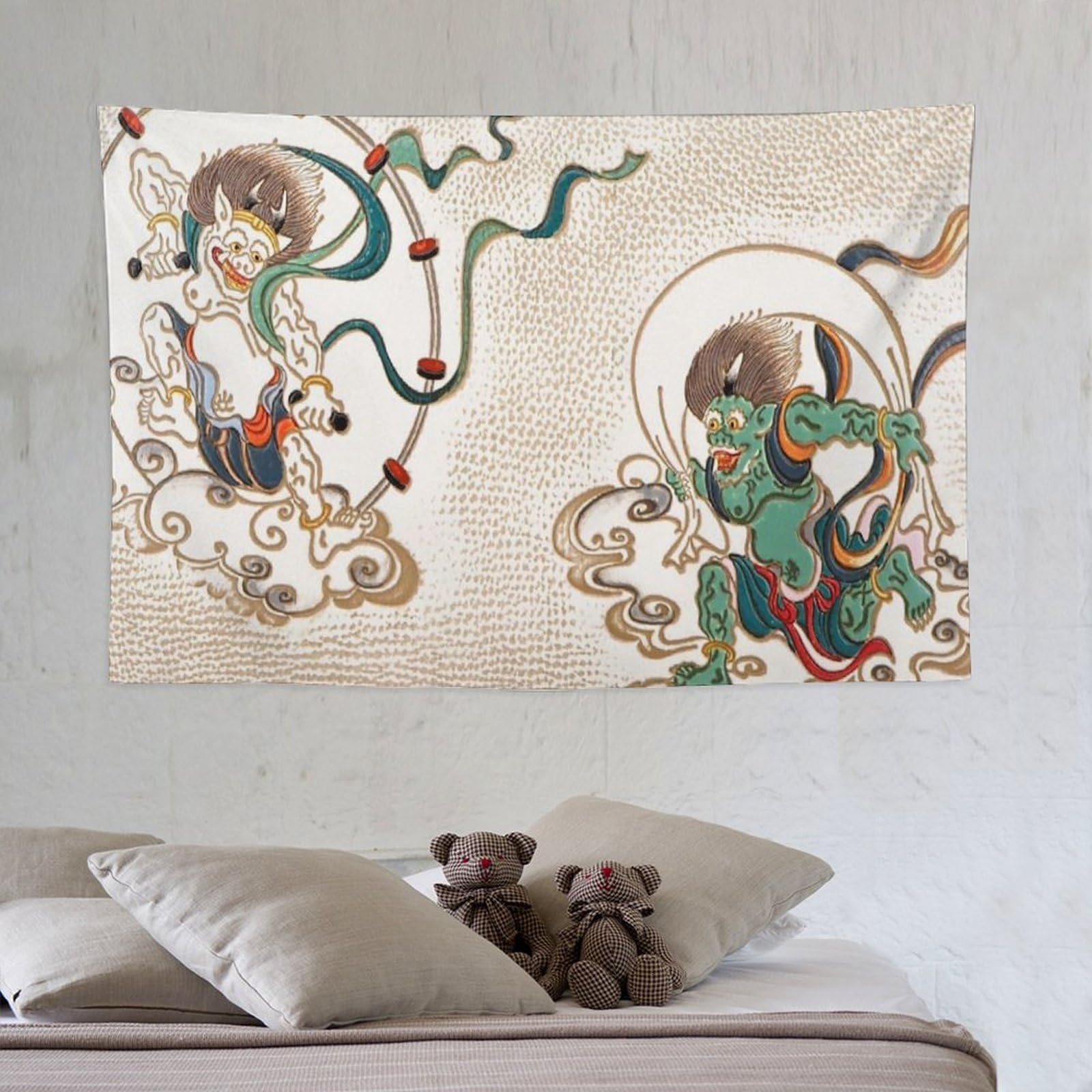 Amazon.co.jp: 風神 雷神 浮世絵 タペストリー 毛布 インテリア 布 多