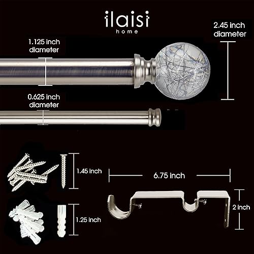 Miniatura 4 de ILAISIHOME Juego de barras de cortina dobles barras de cortina plateadas de lujo de 1-18 pulgadas de diámetro, barra de cortina ajustable de 72-144