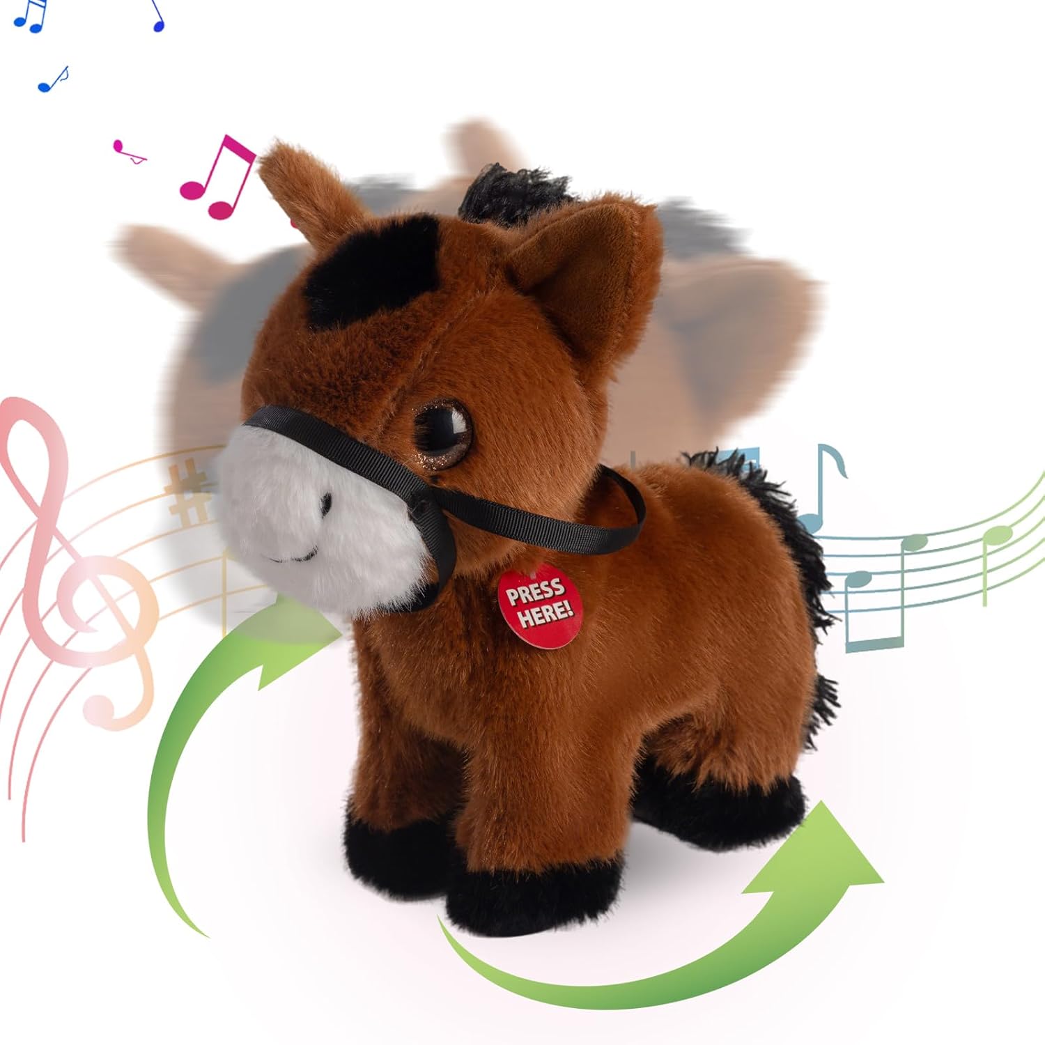 Singing Dancing Horse Stuffed Animal, Music Rocking Ponny Plush Toys Farm Horse Stuffed Animal Interactive Toys for Kids,Holiday Party Decorations,Birthday Gifts for Boys Girls (Dark Brown)