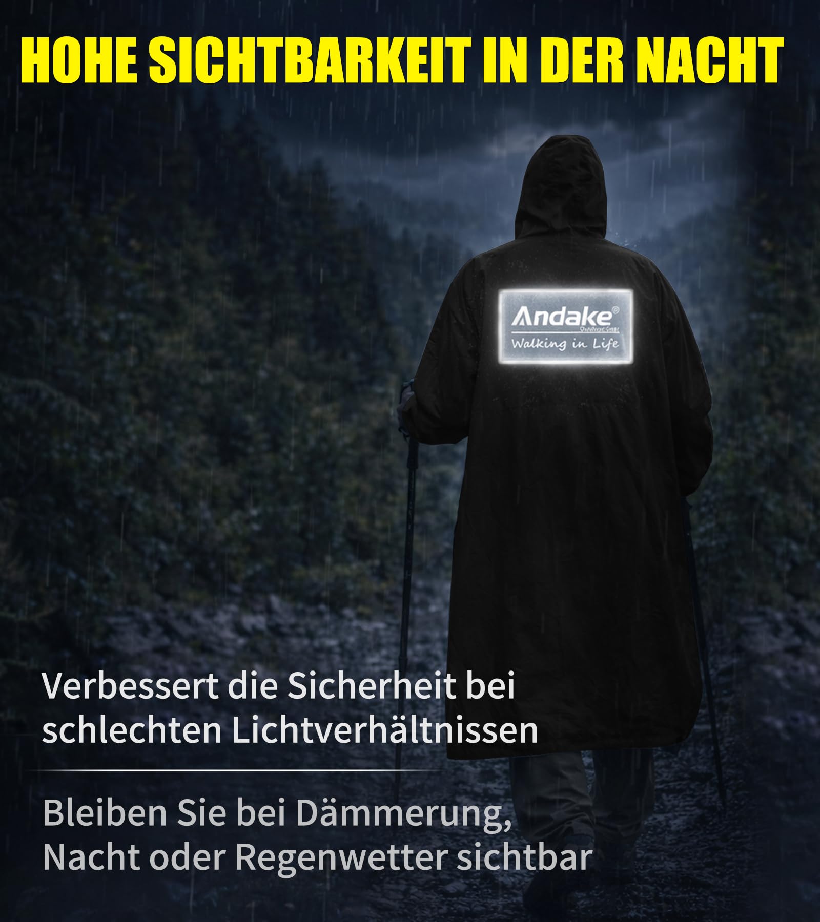 Andake Regenponcho Herren Damen Regenmantel Wasserdicht Regencape mit Ärmeln Wiederverwendbar Regen Poncho für Fahrrad Wandern