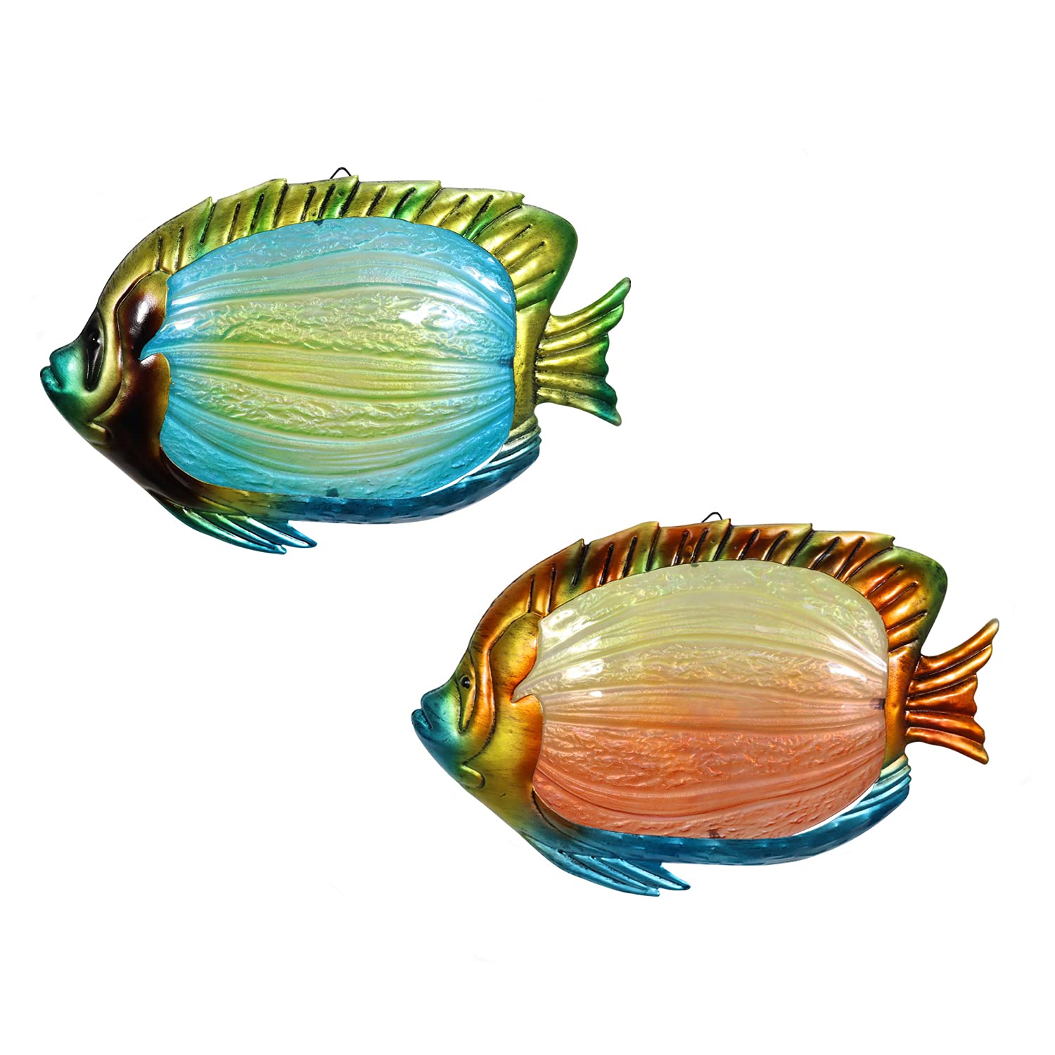 LIFFY 2PCS Metal Fish Wall Decor Tropical Fish Art Sculpture Hanging