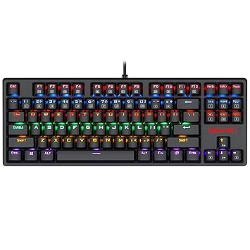 Redragon K576R DAKSA Mechanical Gaming Keyboard Wired USB LED Rainbow Backlit Compact Mechanical Gamers Keyboard 87 Keys for PC Computer Laptop Cherry Blue Switches Equivalent (Black)