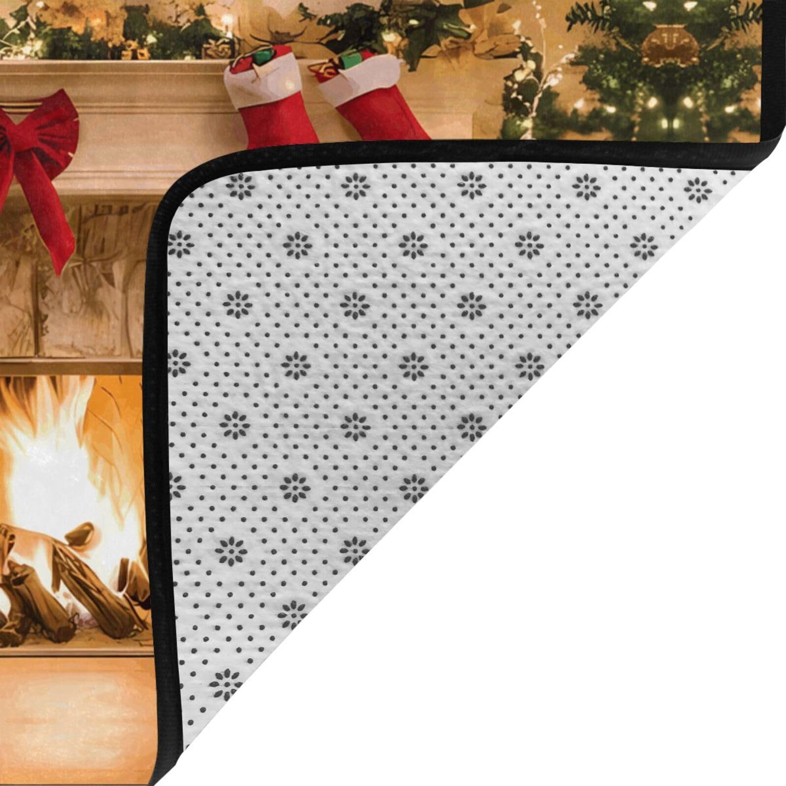 Tapete de piel sintética con estampado navideño para chimenea, 80 x 58 pulgadas, ultra absorbente y cómodo para el hogar, la oficina y más allá