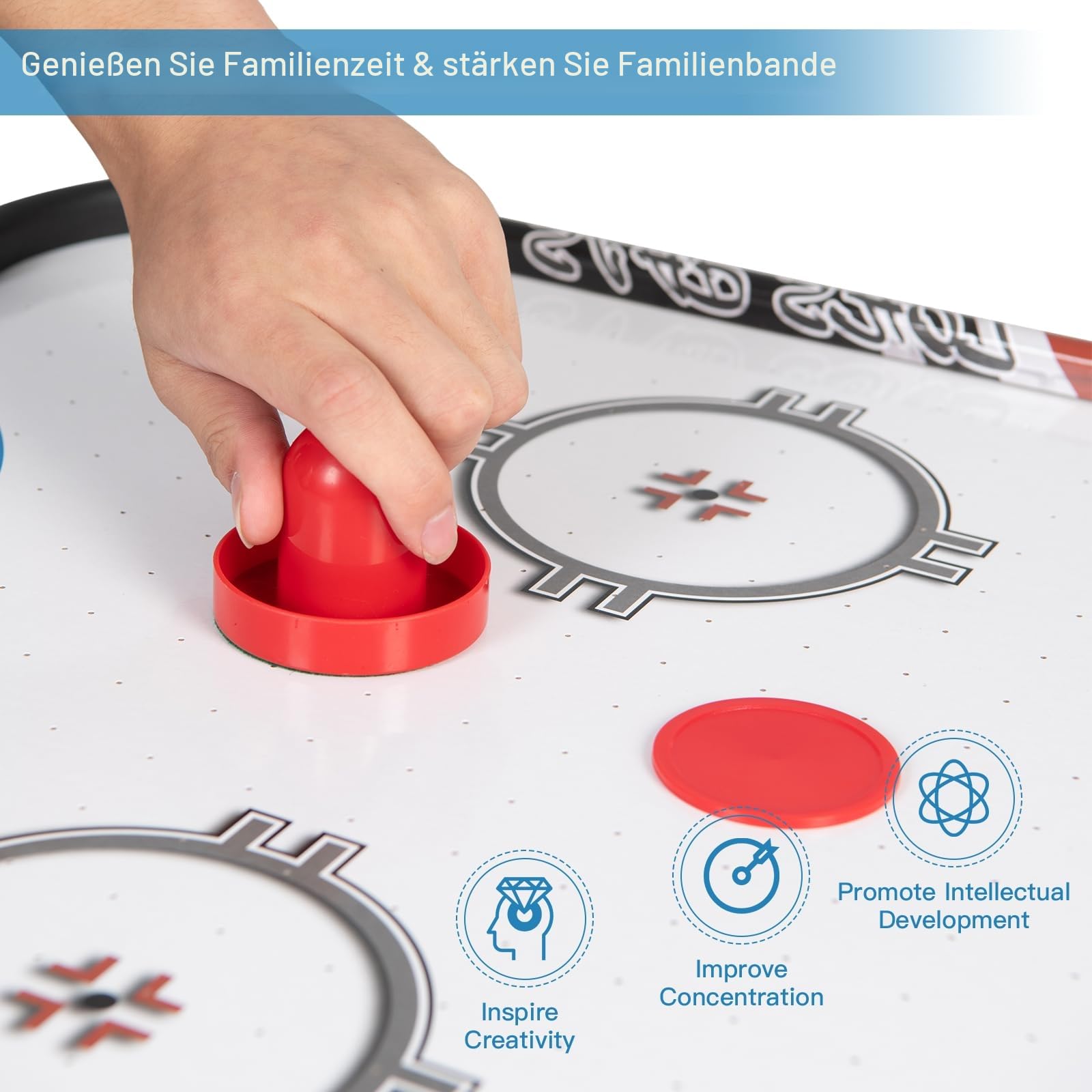 HOMASIS 42'' Airhockey Tisch, Air Hockey Spieltisch mit elektronischem LED-Punktezähler, Tischhockey inkl. 2 Pucks & 2 Griffen & 2 Ziele, Airhockeytisch Lufthockey Speedhockey für Kinder & Erwachsene