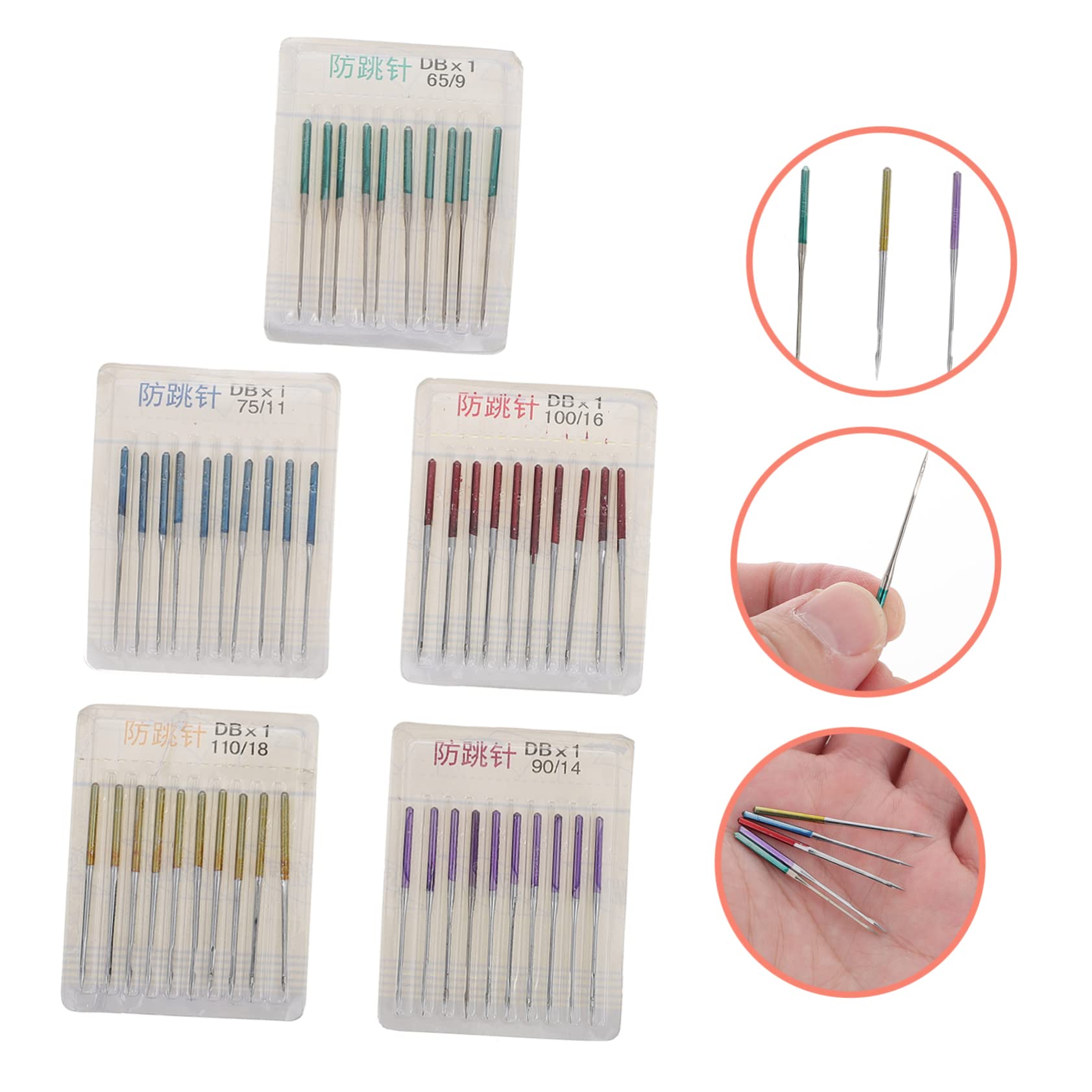 NUOBESTY Agujas De Metal Para Máquinas De Coser 50 Piezas, Multiusos y Anti-saltos, Compatibles Telas Elásticas, Herramientas De Costura Profesionales Para Uso Doméstico y Artesanal