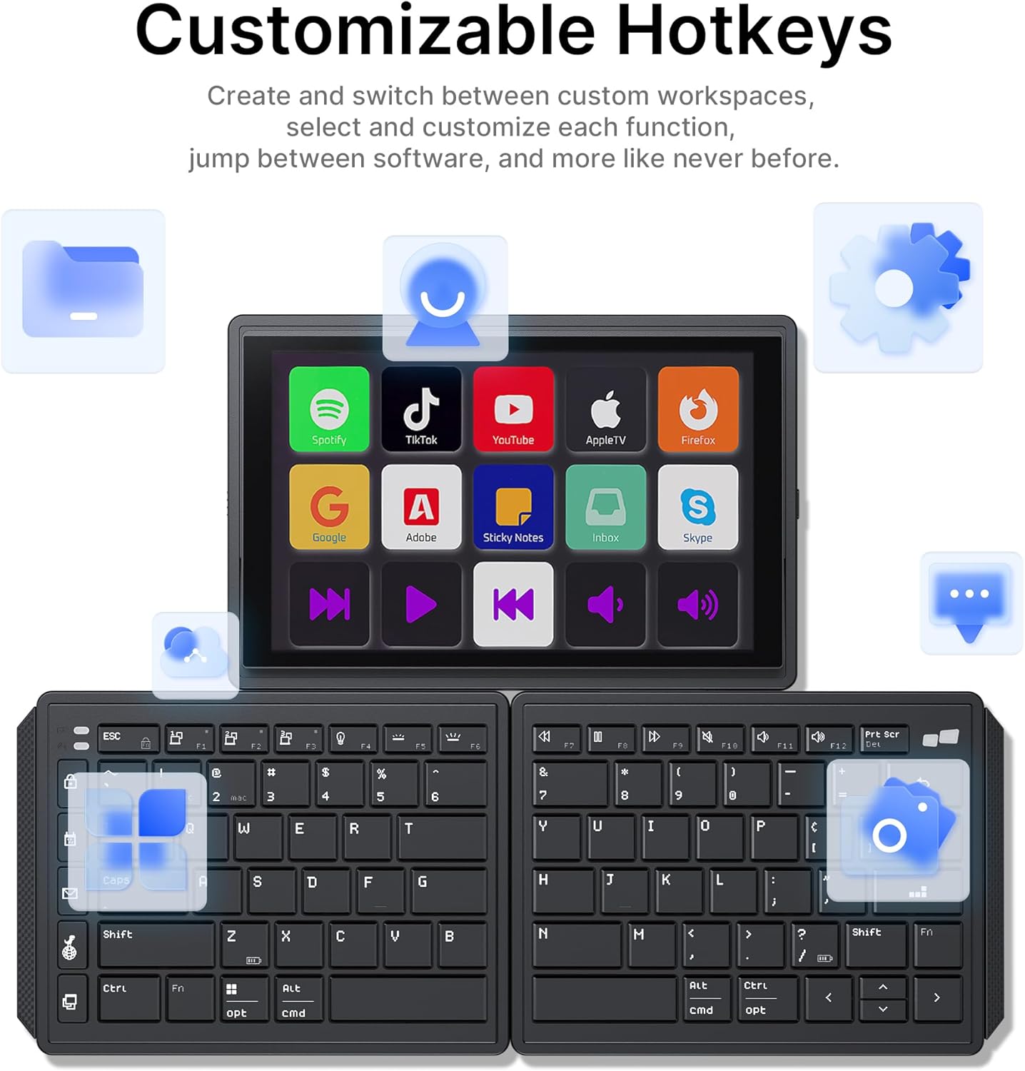 MP Mobile Pixels Tetra Wireless Ergonomic Keyboard, Split Keyboard with 8-inch Central Touchscreen, Modular Magnetic Design Foldable Bluetooth Keyboards, Customizable Shortcuts for Mac & Windows