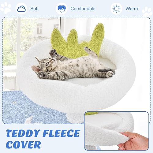 Miniatura 6 de PETSITE Árbol para gatos con temática oceánica para gatos de interior, torre para gatos de varios niveles con postes rascadores de sisal natural,