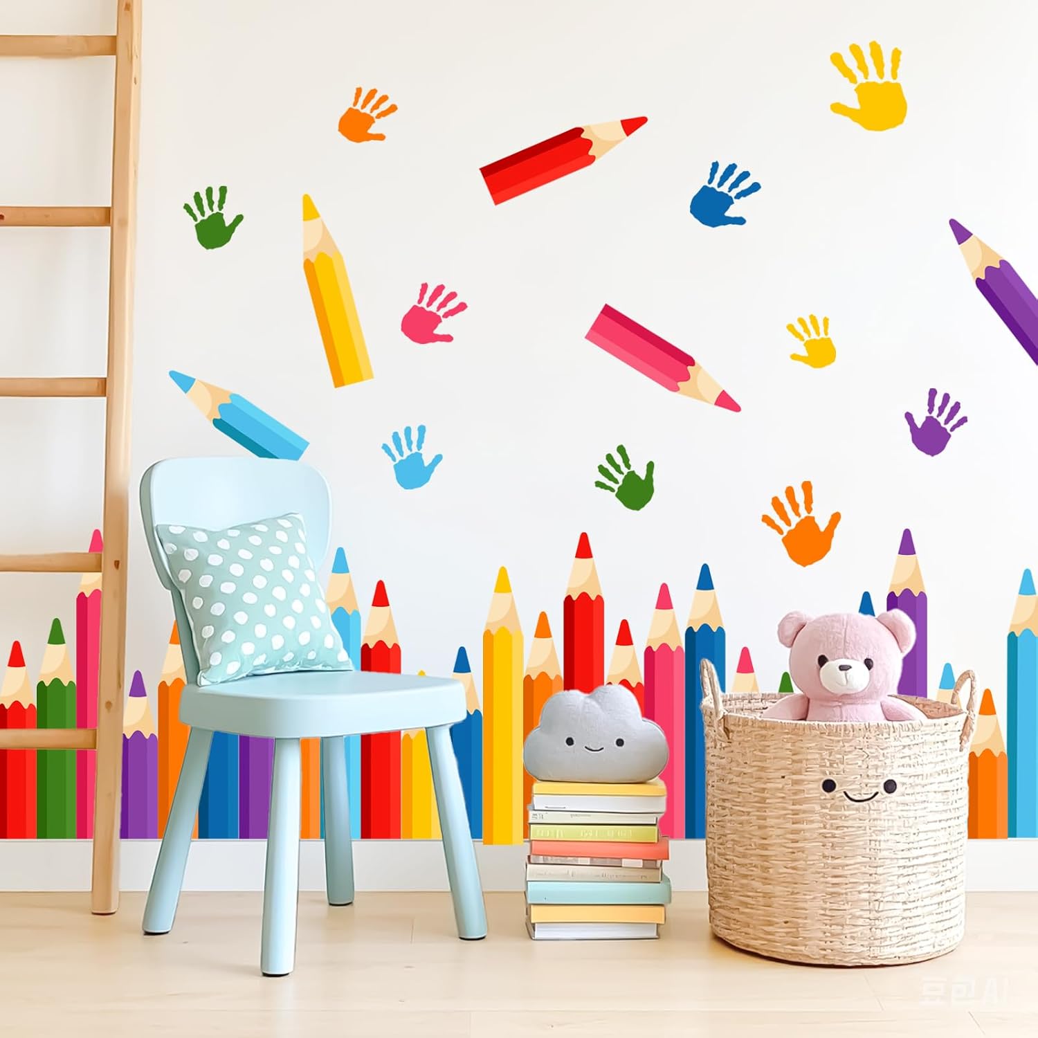 Colorful Pencils Wall Decals - 9 Sheets 47 Pcs Colored Handprint Pencil Wall Stickers Educational Peel and Stick Wall Decor for Back to School Classroom Playroom Living Room Nursery