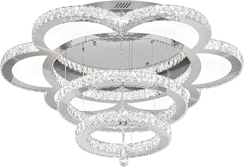 Miniatura 9 de W40 - Lámpara de araña de cristal moderna de montaje empotrado con control remoto para sala de estar, cocina, isla, dormitorio, pasillo, entrada,