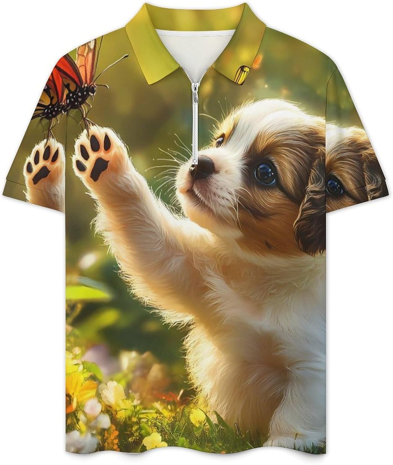 Puppy Butterfly Mens Polo Shirts Track Suits 2 Piece Short Sleeve Sweatsuit 1/4 Zip Golf Loungewear for Sports