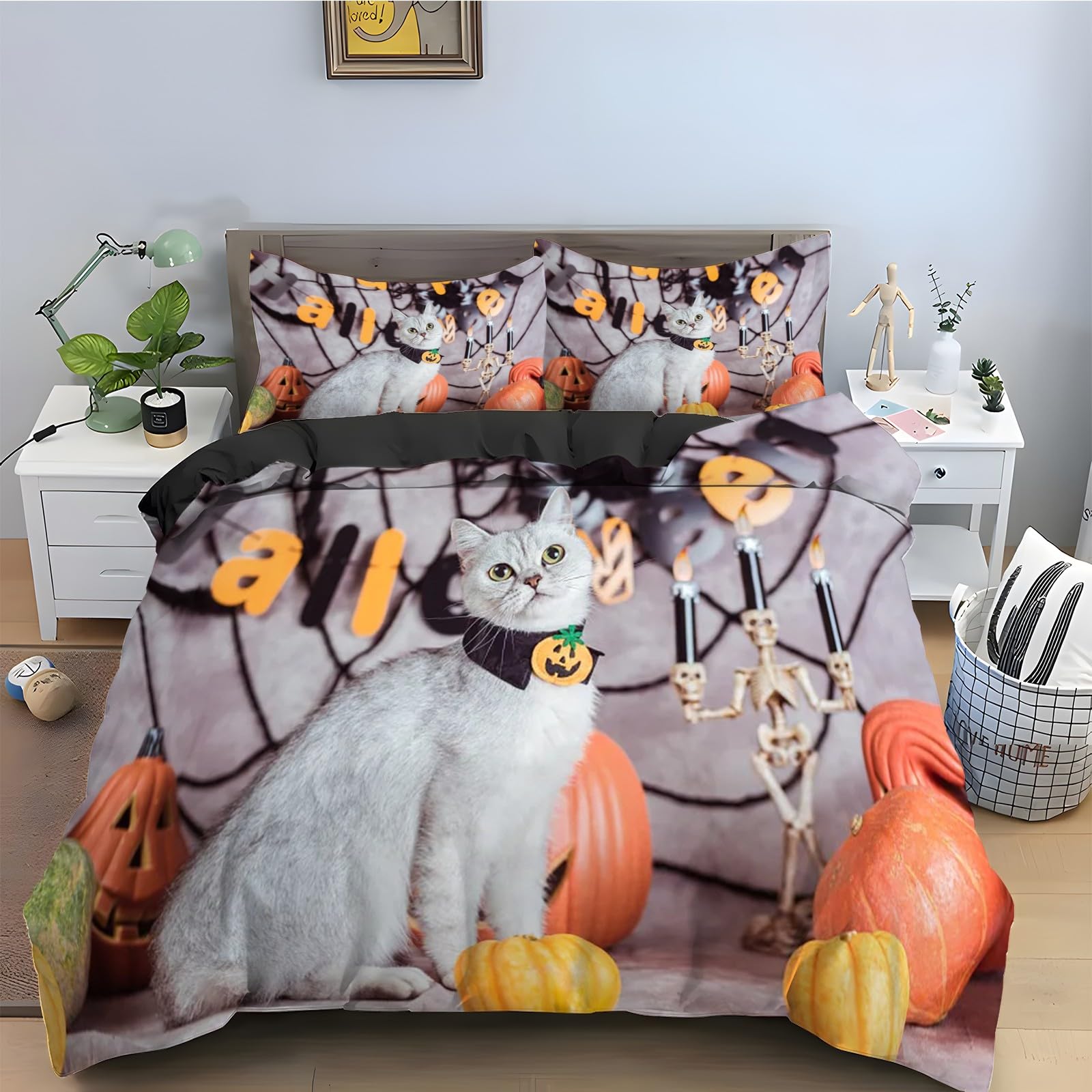 Housse de couette 160x200 chat microfibre douce qui ne froisse pas