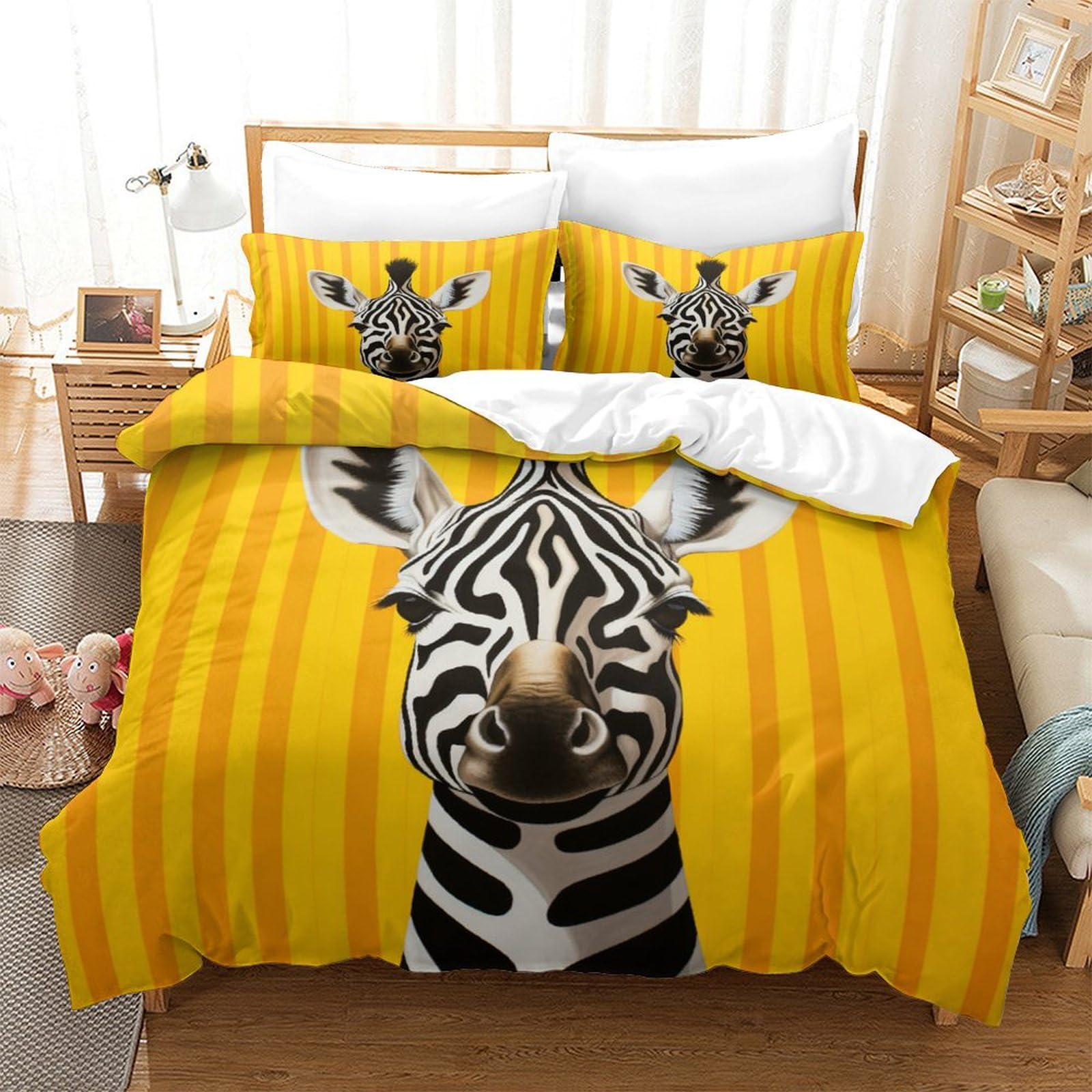 P1S9U7W5Y Modern 3D Printed Zebra Stripe Duvet Cover Set 3pcs Microfiber Animal Bedding Set King