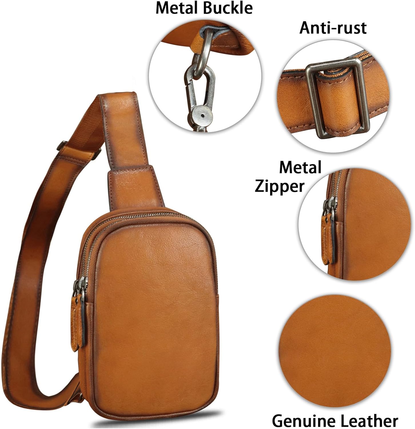 LRTO Genuine Leather Sling Bag for Women Small Crossbody Purse Handmade Daypack Retro Shoulder Backpack Vintage Chest Pack (Brown) - Image 6