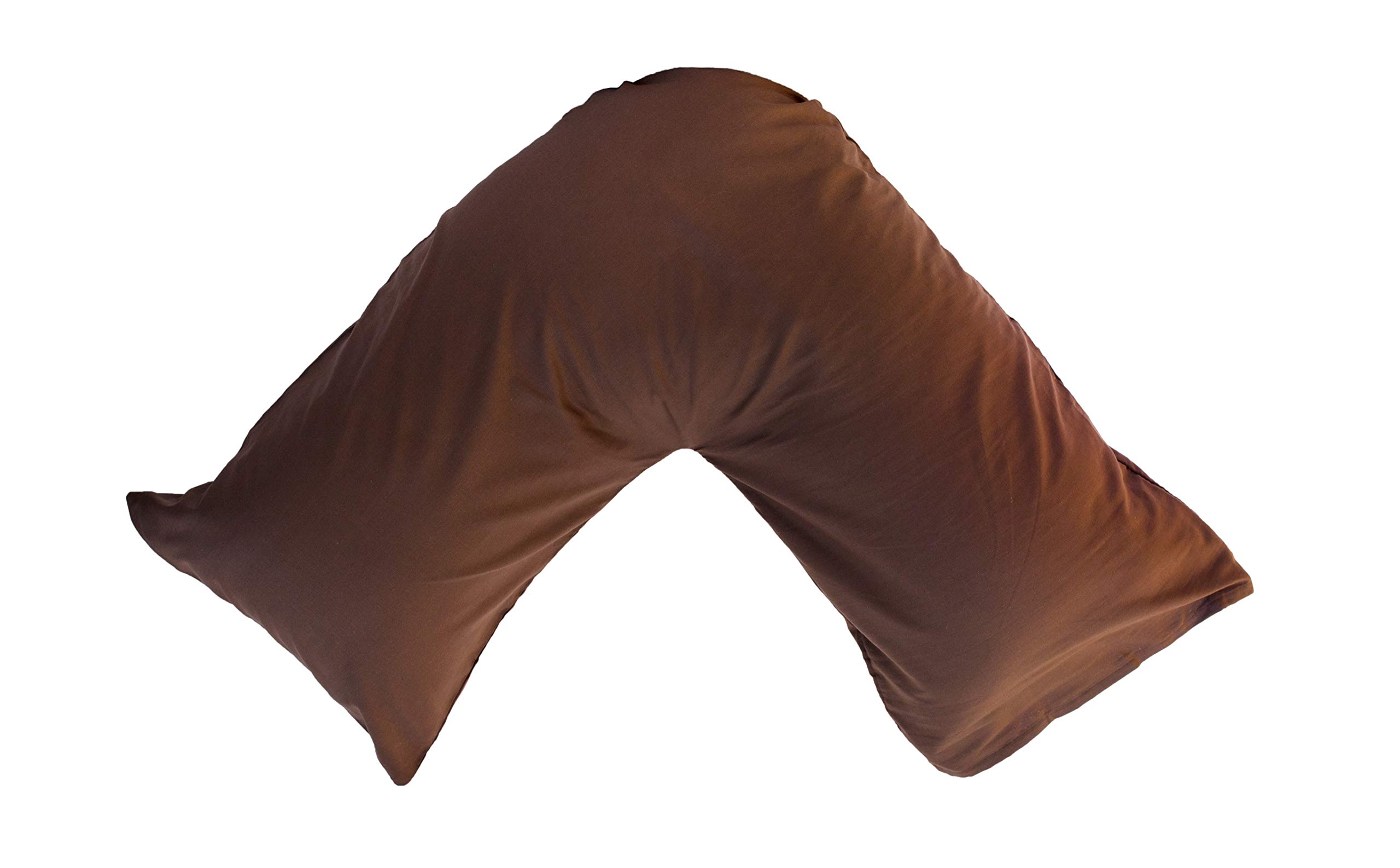 ARLINENS V Shaped Pillowcase-Pack of 2 Plain Poly-Cotton Back & Neck Support V Pillowcase Orthopaedic/Pregnancy/Nursing Pillow Case Pair- Available in 25 Colours 74 x 34cm (Brown)