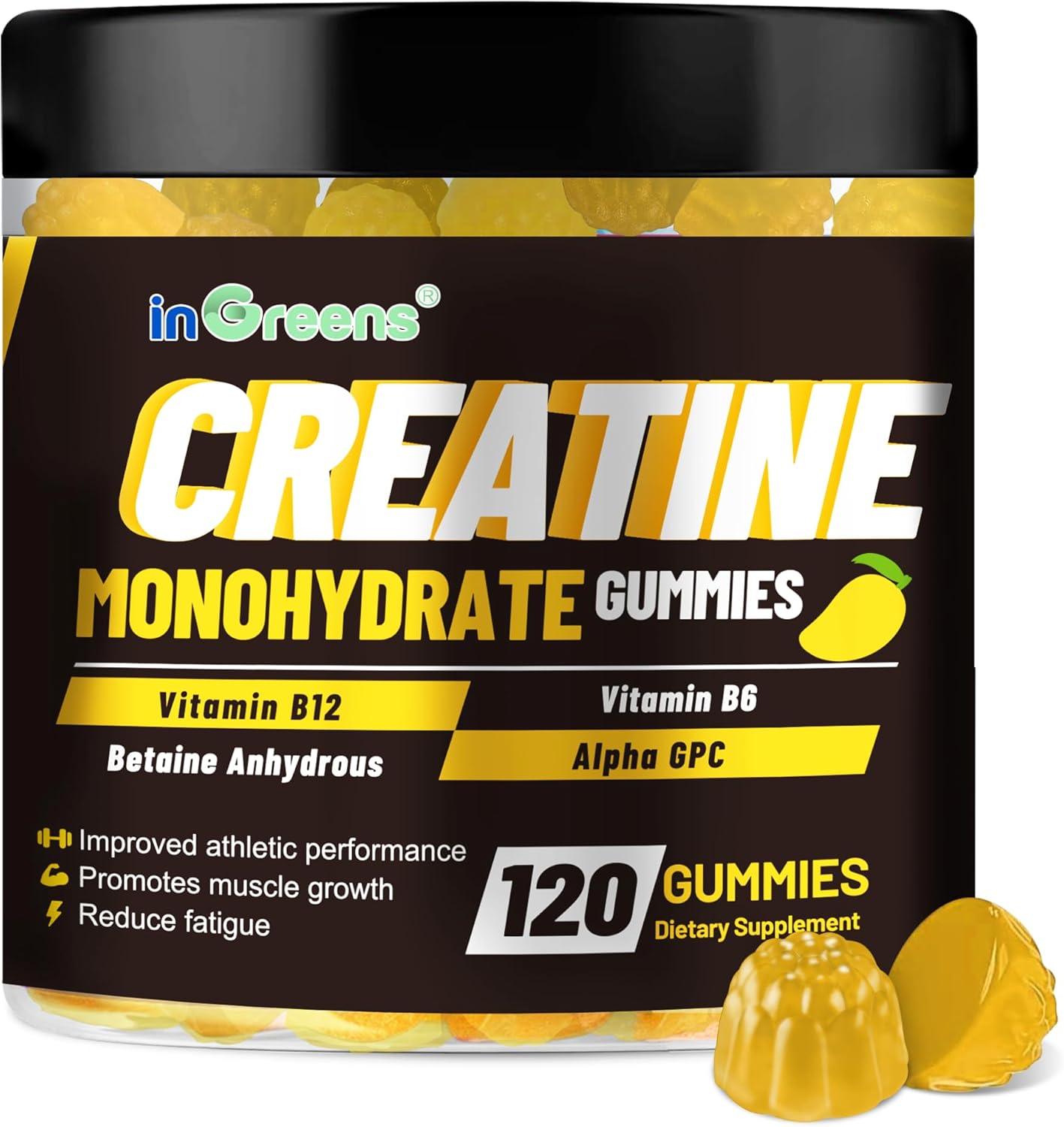 Creatine Monohydrate Gummies 6g for Men & Women, Potent Creatine Supplement, Chewables Creatine for Energy Boost, Increase Strength and Build Muscle, Gluten-Free, Sugar Free,120 Count