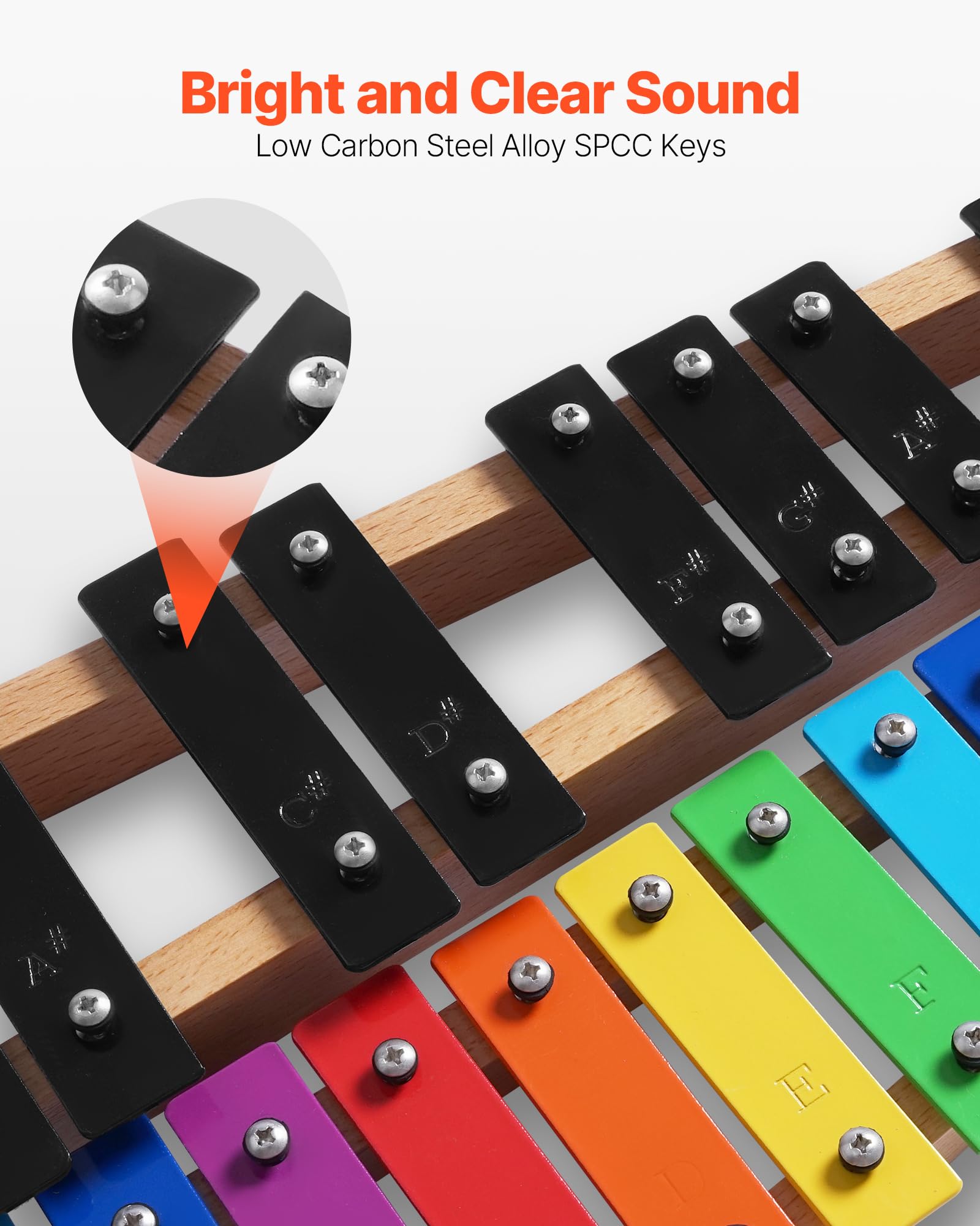 VEVOR Glockenspiel Diatonico Xilofono, 27 Note, Strumento a Percussione Professionale Xilofono, con Tasti Colorati in Metallo, con 4 Bacchette, Borsa per Trasporto, per Insegnamento