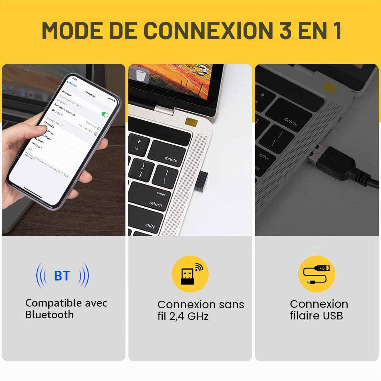 Tera Scanner de Codes-Barres Bluetooth 2D sans Fil Mini Lecteur de Codes-Barres 2D QR 1D avec Balayage d'image Bluetooth pour Android, iOS, Smartphone, modèle 0012