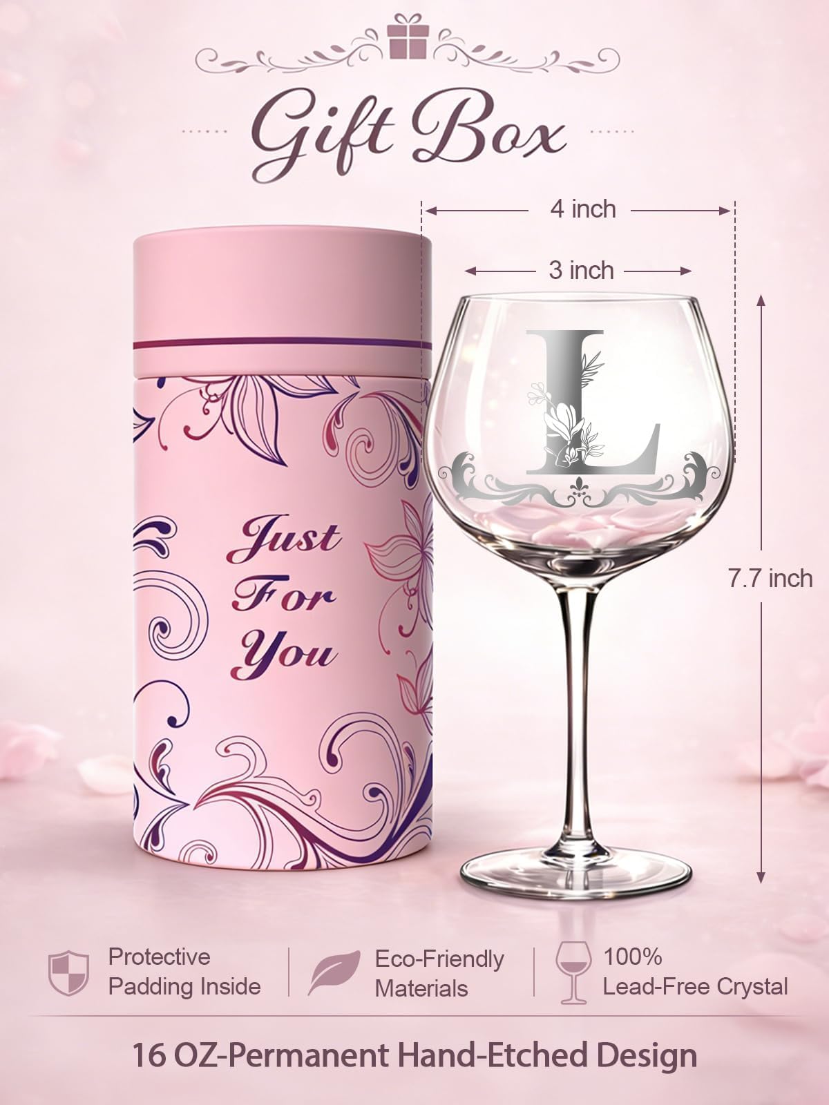 Regalos de monograma personalizados para mujeres, copa de vino personalizada con inicial A-Z, regalos únicos de cumpleaños y Navidad para ella, mamá, esposa, hermana, hija, amiga (letra L)