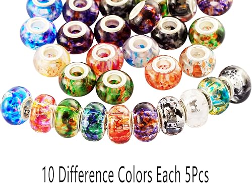 Miniatura 2 de YouLuo Cuentas de agujero grandes de resina de cristal de imitación europeas, abalorios espaciadores, surtidos de cuentas chapadas en plata para