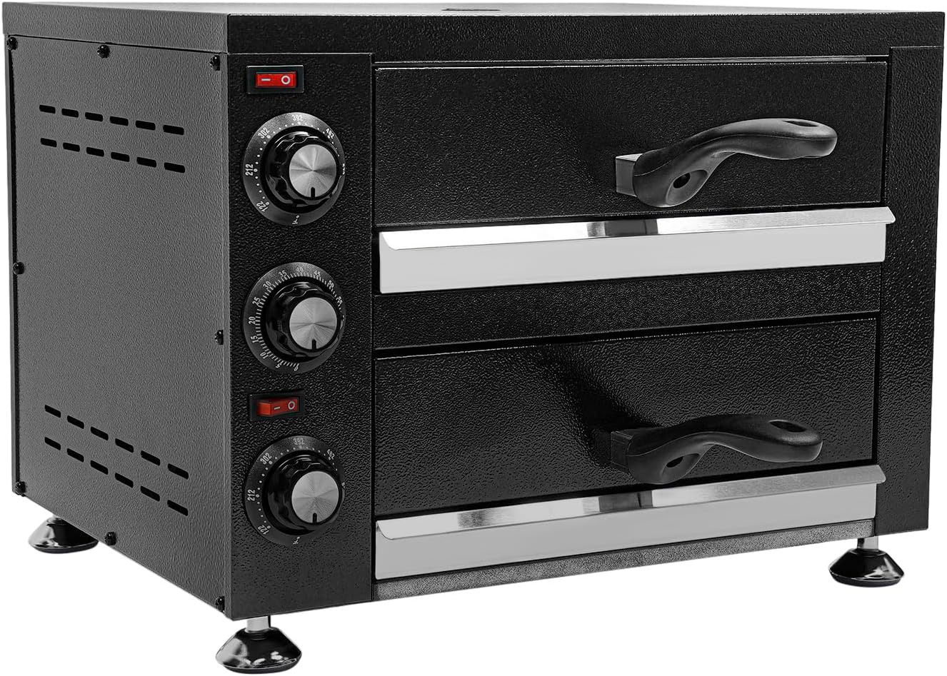 2200W 2 Tiers Electric Pizza Baking Oven, Two Independent Temperature Control Knobs Commercial Pizza Oven,with Timer Countertop Electric Pizza and Snack Oven for Restaurant Home