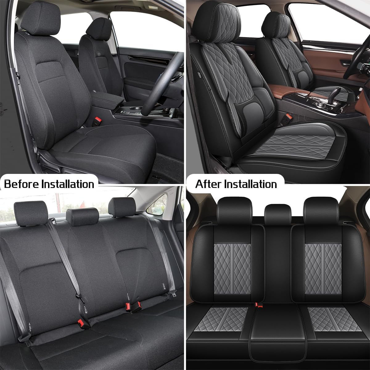YORKNEIC Full Set Seat Covers Fit for Hyundai Tucson 2010-2023 2024 2025: Waterproof Breathable Leather Car Seat Covers Automotive Car Seat Cushion Protectors(5 Seats, Black&Grey)